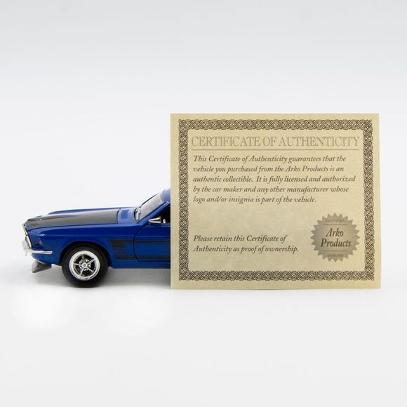 ARKO 1:32 Diecast 1969 Ford Mustang Boss 302 Fastback Hardtop in Blue and Black - Picture 9 of 9